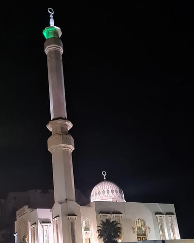 The Mosque is perhaps even more beautiful by night when the beacon can be seen for miles
